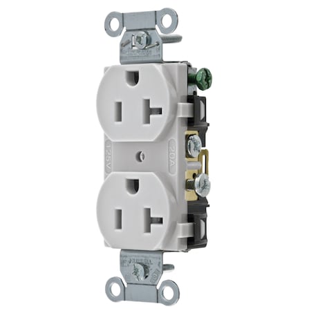 Hubbell Wiring Device-Kellems Straight Blade Receptacle, 5-20R, 20 A, 125V AC, 2 Pole, 3 Wire, Flush Mount, Grounded CR20OW